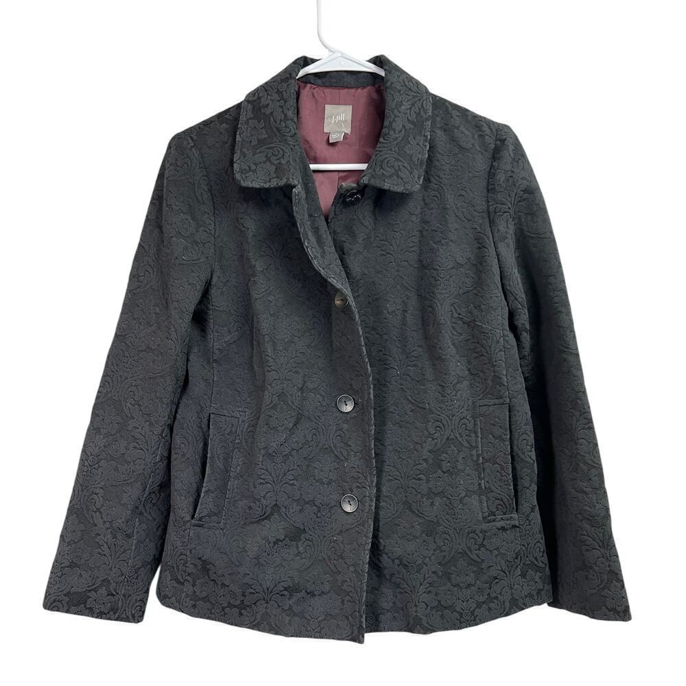 J.Jill Women's Black Paisley Swing Coat Button Front Size 4